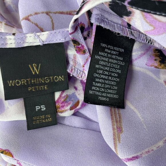 Worthington Women's Floral Round Neck Flutter Sleeves Purple Top Shirt PS - Picture 5 of 5